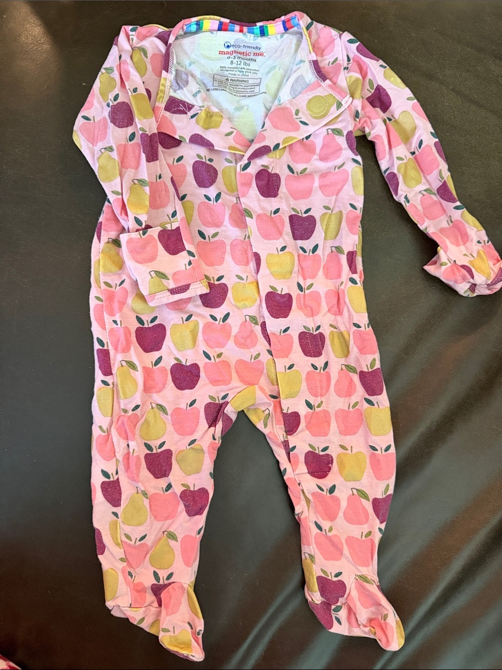 Magnetic Me Pink Apple-Print Footed One-Piece with Green & Plum Apples